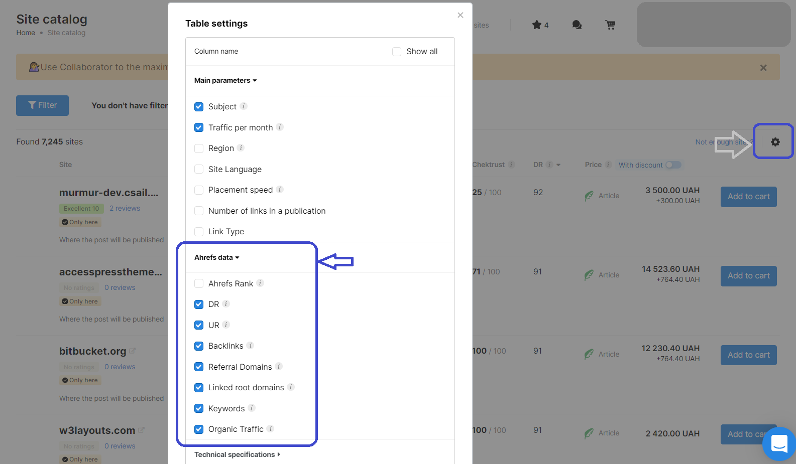 Ahrefs Metrics Available in Collaborator